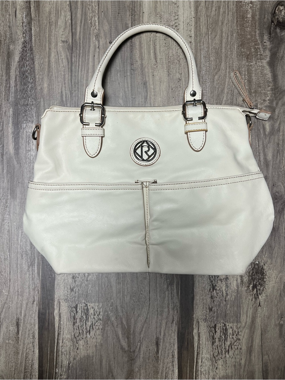 Relic Cream Tote Handbag with Round Metal Logo Accent